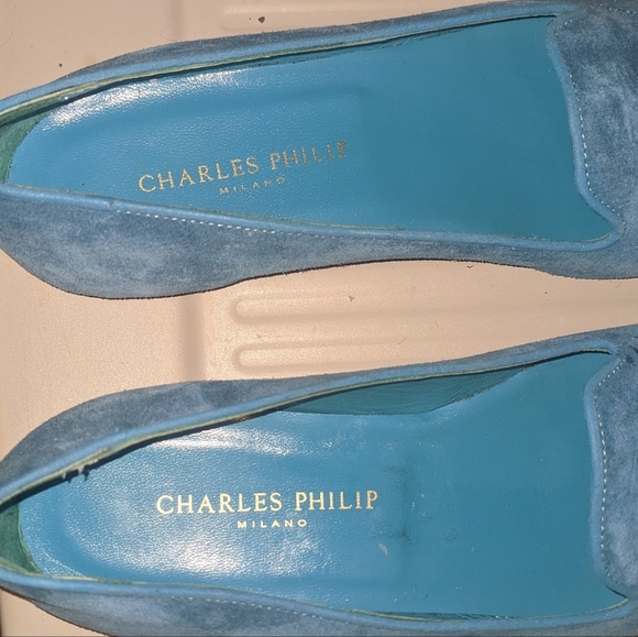 Charles Philip Milan Turquoise Blue Suede Tassel Loafers size 8.5 - Picture 13 of 15